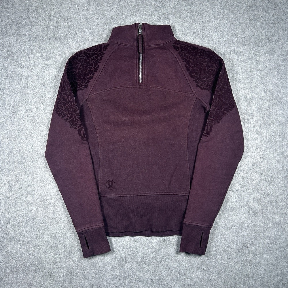 Lululemon Floral Flock Pullover Women's Size 4 Black‎ Cherry 1/4 Zip Sweater
